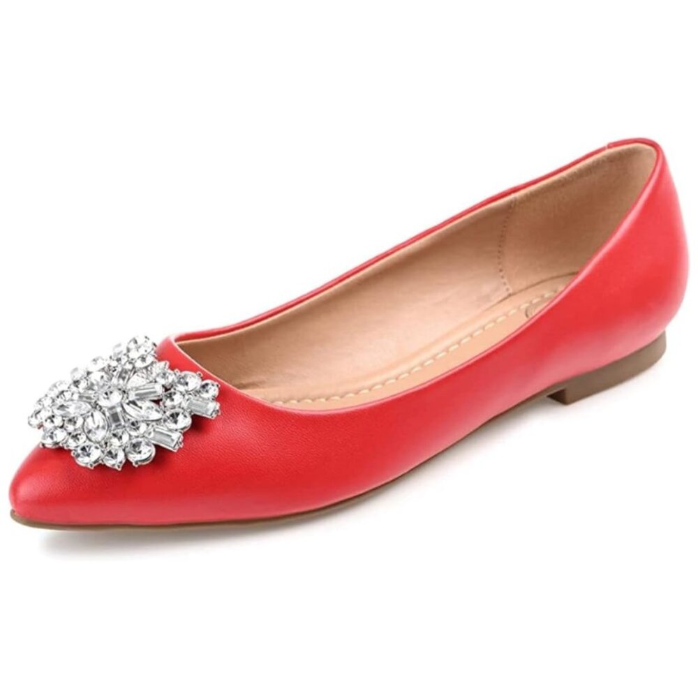 NWT Journee Collection Womens Renzo Red Faux Leather Embellished Flats Shoe 8.5M